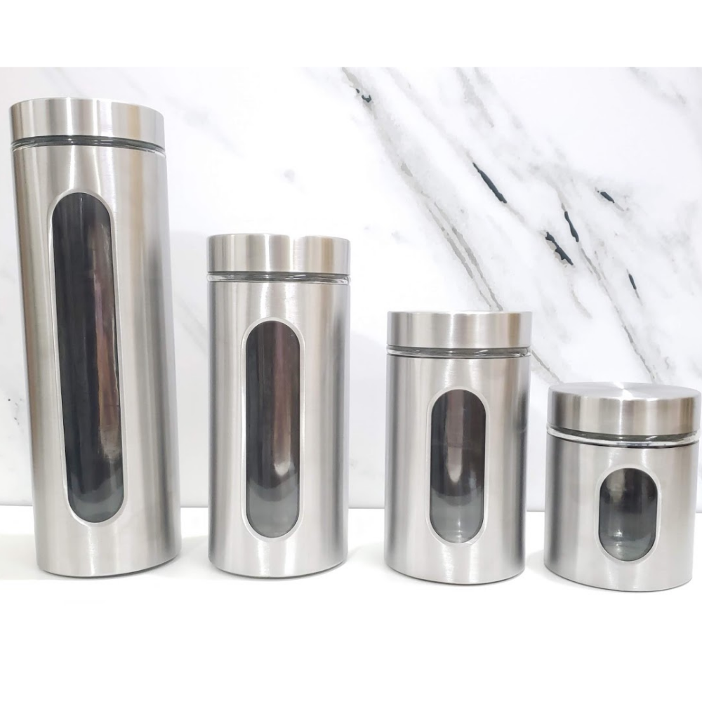 CONJUNTO PRATA 4 POTES COM VIDRO